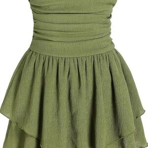 Cider Olive Green Strapless Ruffle Dress